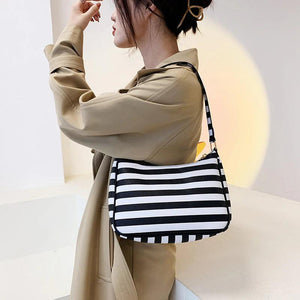 Vintage Leather Shoulder Bag Striped Street Shopping Handbag