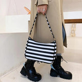 Vintage Leather Shoulder Bag Striped Street Shopping Handbag