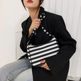 Vintage Leather Shoulder Bag Striped Street Shopping Handbag