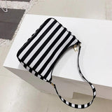 Vintage Leather Shoulder Bag Striped Street Shopping Handbag