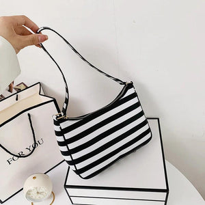 Vintage Leather Shoulder Bag Striped Street Shopping Handbag