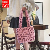 Winter Furry Shoulder Bag Leopard Print Girls Handbags