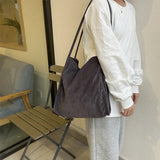 Corduroy Tote Bag Large Capacity Solid Handbag