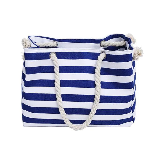 Striped Shoulder Shopping Bag Beach Handbag Canvas Bag