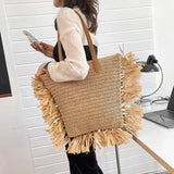 Bohemia Women Straw Bag Tassel Rattan Woven Large Capacity Handbag