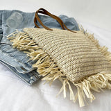 Bohemia Women Straw Bag Tassel Rattan Woven Large Capacity Handbag