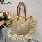 Bohemia Women Straw Bag Tassel Rattan Woven Large Capacity Handbag