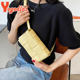 Woven Shoulder Bag Female PU Leather Flap Square Crossbody Bag