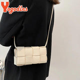 Woven Shoulder Bag Female PU Leather Flap Square Crossbody Bag