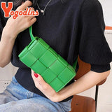 Woven Shoulder Bag Female PU Leather Flap Square Crossbody Bag