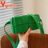 Woven Shoulder Bag Female PU Leather Flap Square Crossbody Bag