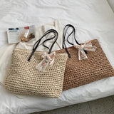 Straw Woven Underarm Shoulder Tote Bags & Scarf for Women