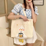 Embroidered Shoulder Canvas Bag Girls College Students Large Capacity