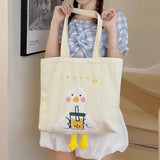 Embroidered Shoulder Canvas Bag Girls College Students Large Capacity