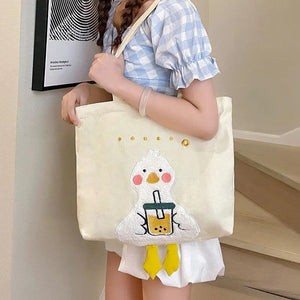 Embroidered Shoulder Canvas Bag Girls College Students Large Capacity