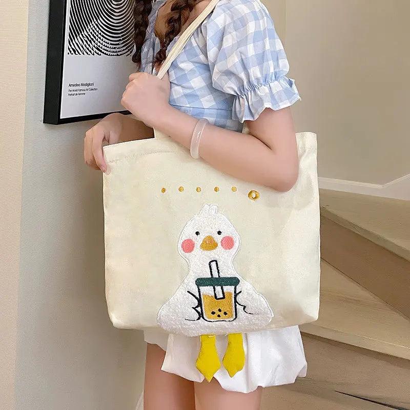 Embroidered Shoulder Canvas Bag Girls College Students Large Capacity