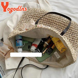 Summer Lace Ribbon Straw Female Large Capacity Shoulder Woven Totes Bag