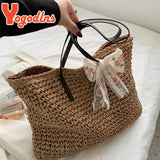 Summer Lace Ribbon Straw Female Large Capacity Shoulder Woven Totes Bag