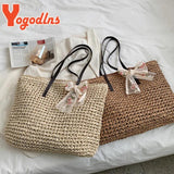 Summer Lace Ribbon Straw Female Large Capacity Shoulder Woven Totes Bag