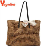 Summer Lace Ribbon Straw Female Large Capacity Shoulder Woven Totes Bag