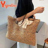 Summer Lace Ribbon Straw Female Large Capacity Shoulder Woven Totes Bag