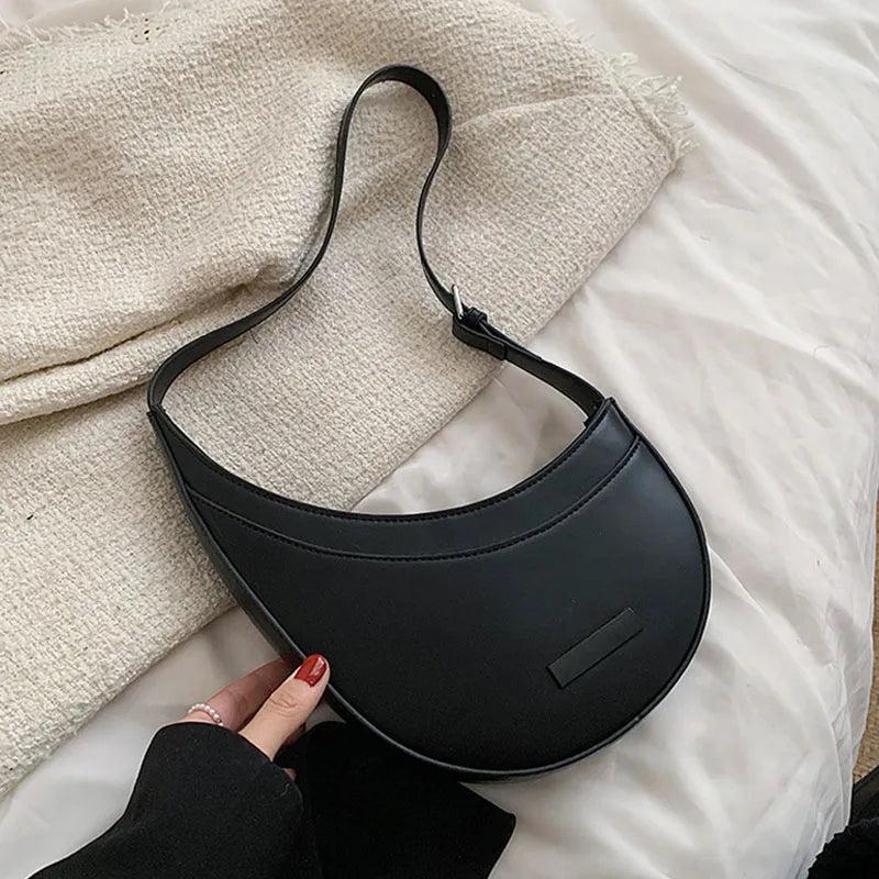 Half Moon Small Female Tote Handbags PU Leather Shoulder Bag