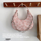 Summer Flower Underarm Bag Chains Shoulder Bag Sweet Girls Half-moon Handbag