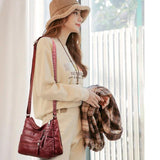 Multi-Pocket Shoulder Bag Solid Color Diagonal Handbag