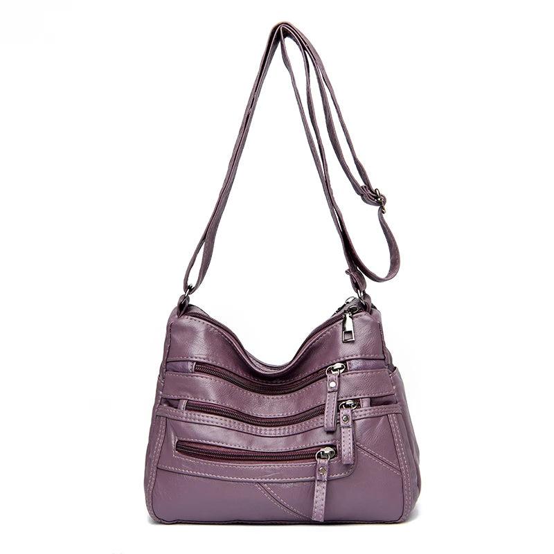 Multi-Pocket Shoulder Bag Solid Color Diagonal Handbag