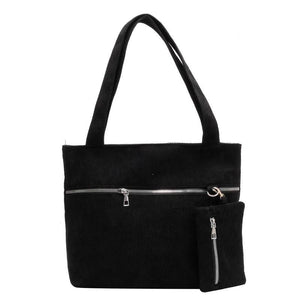 Corduroy Zipper Shoulder Bag Canvas Handbag Casual Tote Female Crossbody