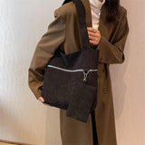 Corduroy Zipper Shoulder Bag Canvas Handbag Casual Tote Female Crossbody