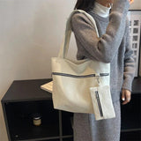 Corduroy Zipper Shoulder Bag Canvas Handbag Casual Tote Female Crossbody
