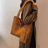 Corduroy Zipper Shoulder Bag Canvas Handbag Casual Tote Female Crossbody