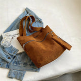 Corduroy Zipper Shoulder Bag Canvas Handbag Casual Tote Female Crossbody