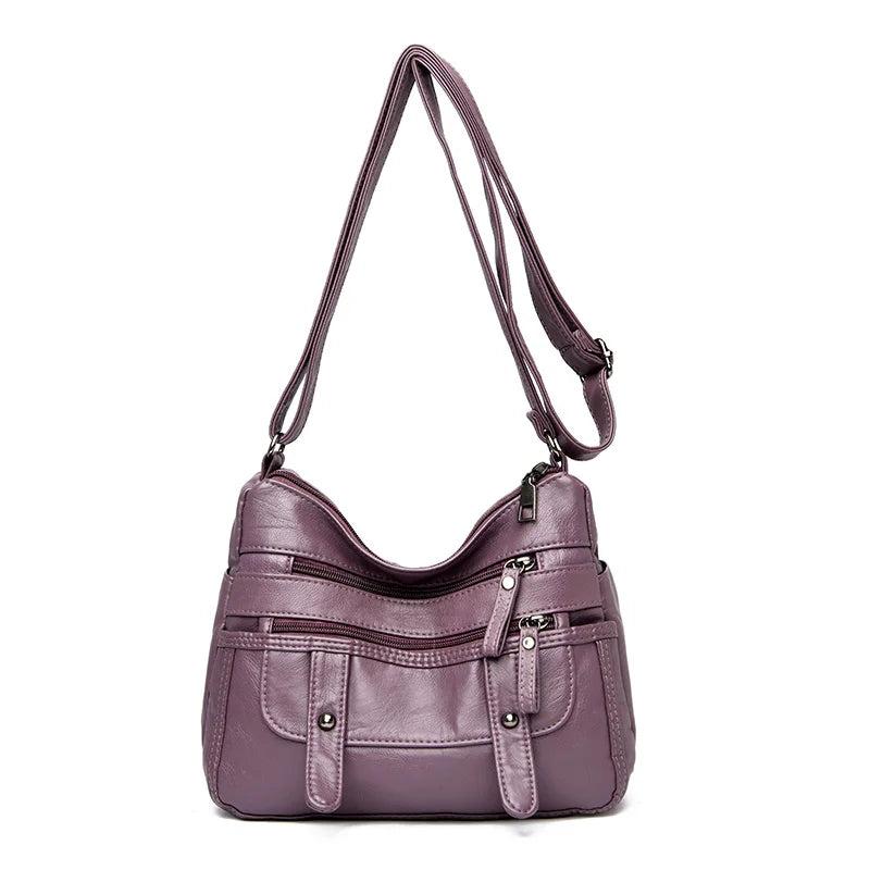 Leather Crossbody Shoulder Bag for Women Multi-Pocket Sac