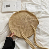 Casual Cotton Woven Women Handbag Large Capacity Round Summer Shop