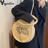 Casual Cotton Woven Women Handbag Large Capacity Round Summer Shop