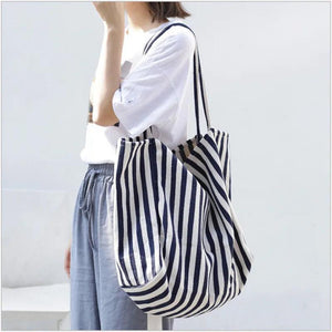 Retro Art Handbag Small Fresh Striped Canvas Bag