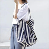Retro Art Handbag Small Fresh Striped Canvas Bag