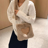 Brown Faux Fur Women Handbags Plush Shoulder Tote Bag