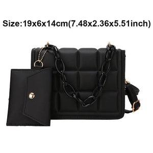 2PCS Women Handbag Diamond Lattice Pattern Composite Bags PU Leather