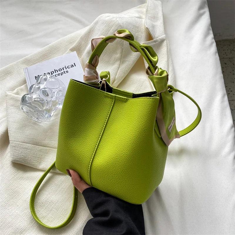 Silk Scarf Shoulder Bag Red Square Messenger Handbag Bucket Bag