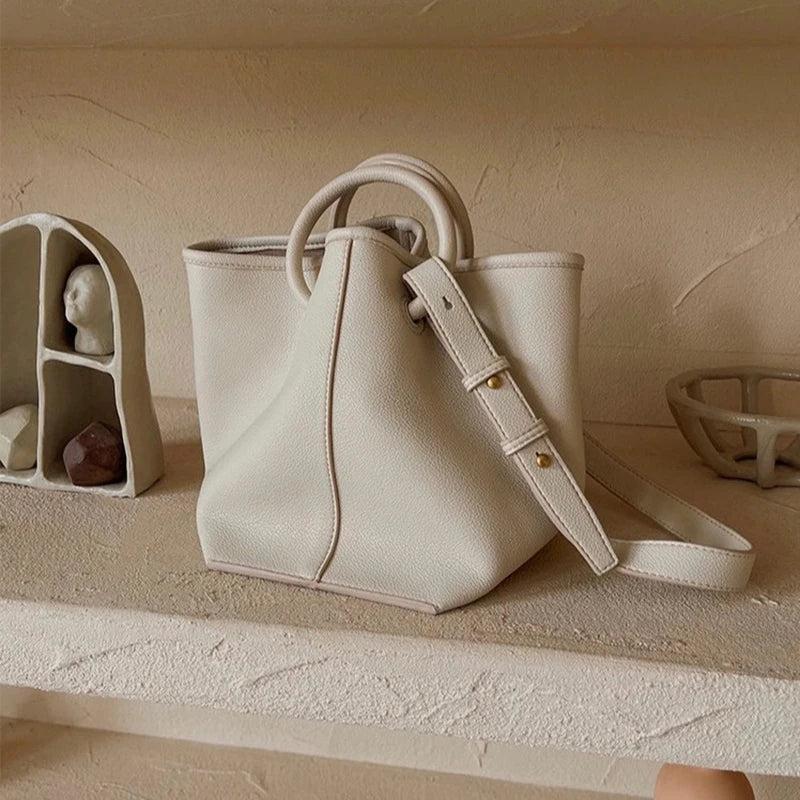 Lady Bucket Crossbody Bag PU Leather Large Capacity Shoulder Bag