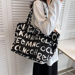 Canvas Shoulder Bag Letter Print Women Handbags Eco-Friendly Shopping Bag