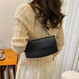 Striped Print Shoulder Handbags Female Travel Flap Small PU Leather Crossb