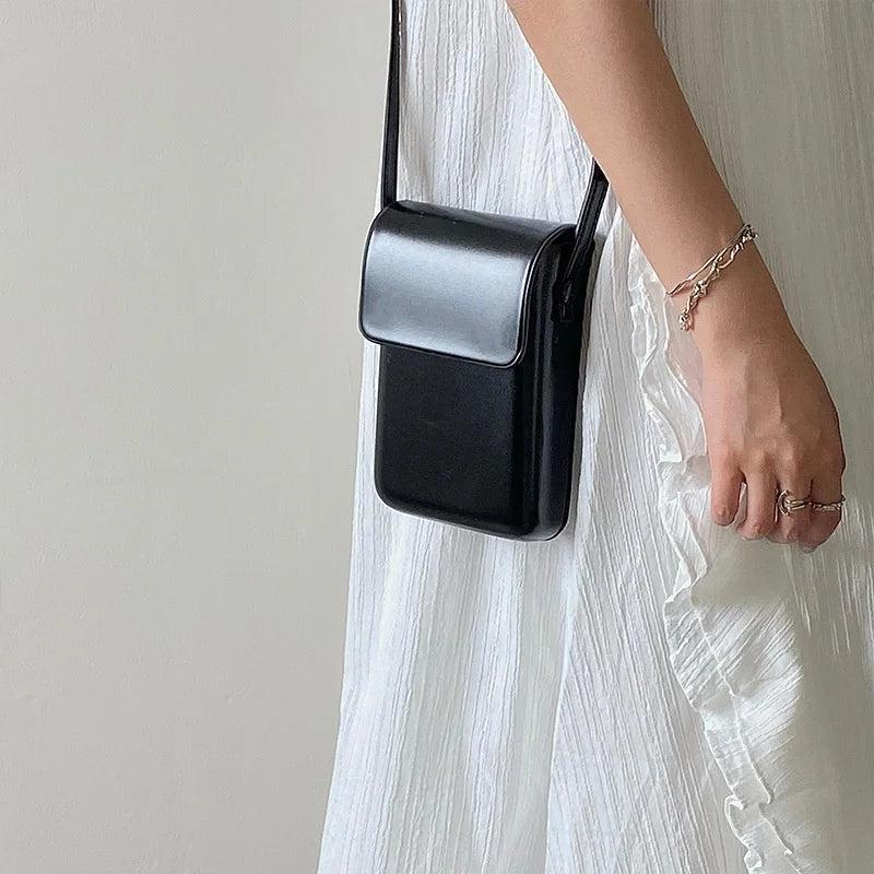 Mini PU Leather Crossbody Bag for Women Girls Ladies Solid Color Phone Purse