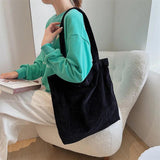 Retro Corduroy Canvas Women Shoulder Bag Large Tote Casual Shopper Handbag
