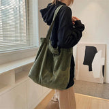 Retro Corduroy Canvas Women Shoulder Bag Large Tote Casual Shopper Handbag