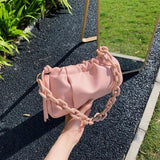 Women's PU Leather Chain Cloud Bag Clutch Shopper Satchel Shoulder Bag