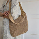 Large Capacity Shopper Tote Rattan Handbags Lady Summer Beach Shoulder Bags